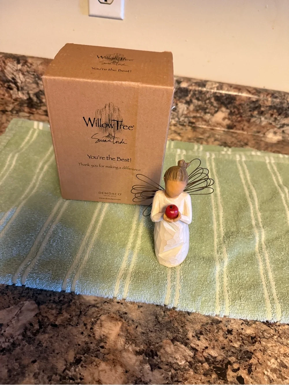 Willow Tree White Angel Figurine with Red Accent and Brown Hair
